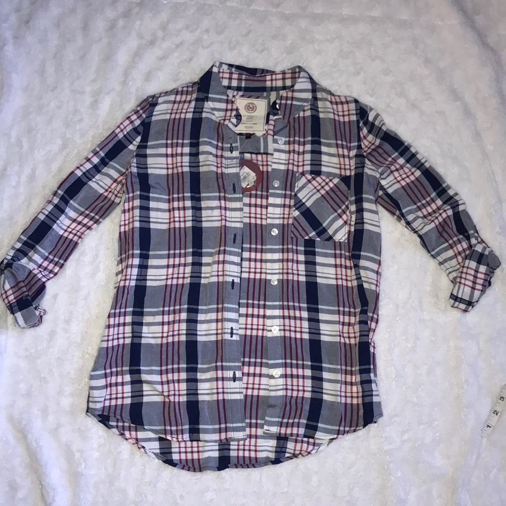 NWT lightweight plaid button up
